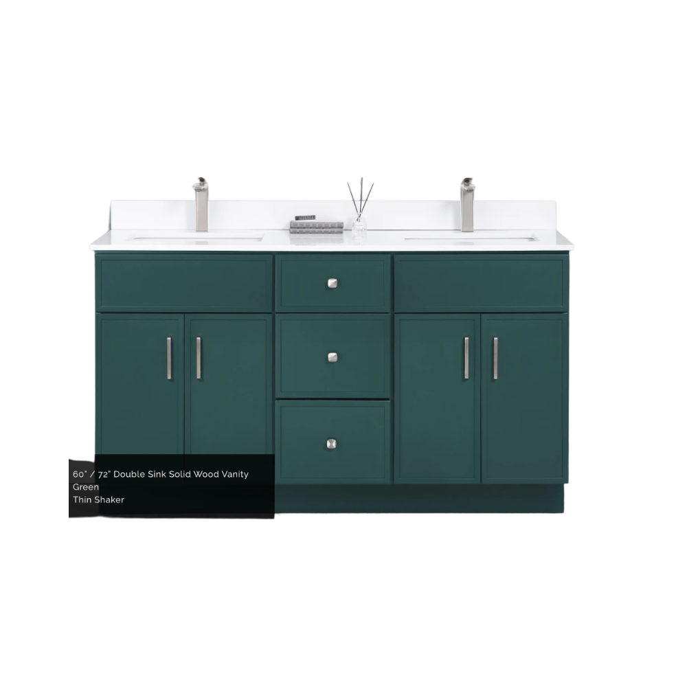 TC Wood Vanity - 60" Tiny Slim Green Shaker Double Sink